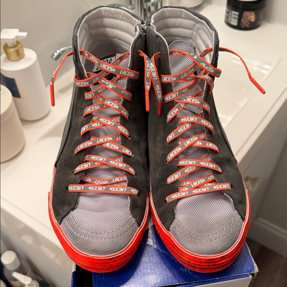 Golden Goose Deluxe Brand Slide Ice Suede Orange High-Top Sneakers